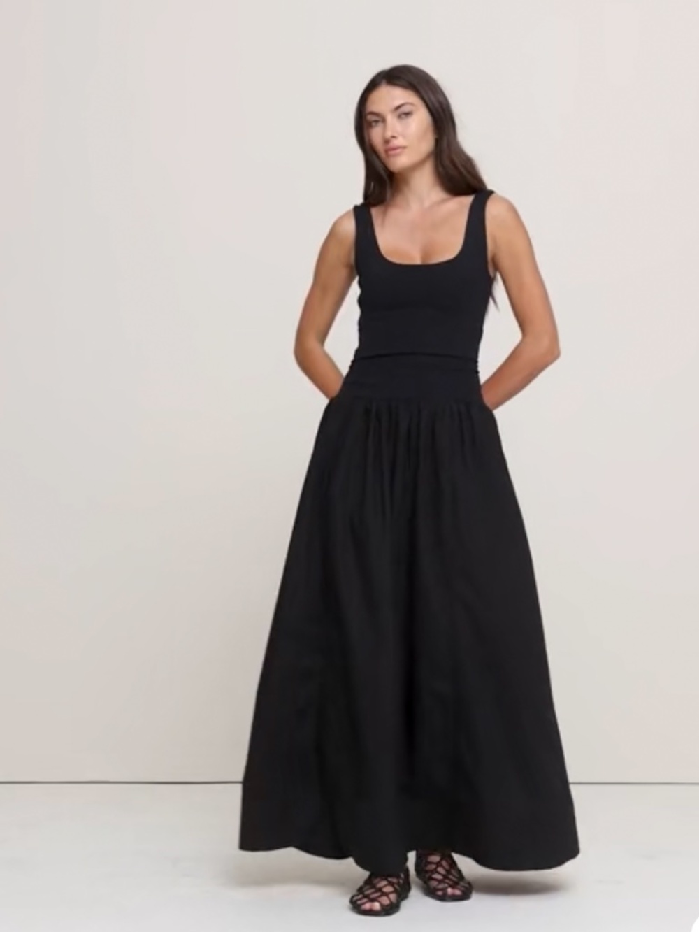 SCULPTED-STRETCH + COTTON POPLIN MAXI DRESS